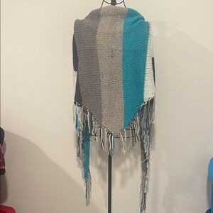 Multicolor Knit Shawl with Fringe